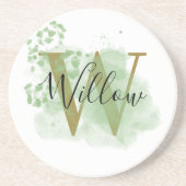 パーソナライズされたグリーンウォーターの色とフローライニシャル コースター (正面)