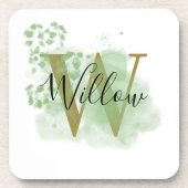 パーソナライズされたグリーンウォーターの色とフローライニシャル コースター (正面)