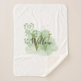 パーソナライズされたグリーンウォーターの色とフローライニシャル シェルパブランケット