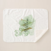 パーソナライズされたグリーンウォーターの色とフローライニシャル シェルパブランケット (正面(横))