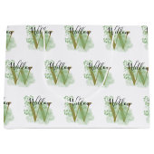 パーソナライズされたグリーンウォーターの色とフローライニシャル ラージペーパーバッグ (正面)