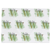 パーソナライズされたグリーンウォーターの色とフローライニシャル ラージペーパーバッグ (裏面)