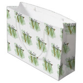 パーソナライズされたグリーンウォーターの色とフローライニシャル ラージペーパーバッグ (裏面アングル)