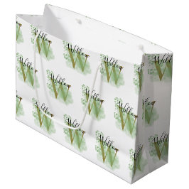 パーソナライズされたグリーンウォーターの色とフローライニシャル ラージペーパーバッグ