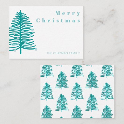 パーソナライズされたグリーンクリスマスツリーの冬の森 ノートカード (正面/裏面)