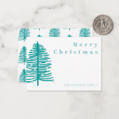 パーソナライズされたグリーンクリスマスツリーの冬の森 ノートカード (正面/裏面インサイチュ)