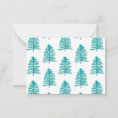 パーソナライズされたグリーンクリスマスツリーの冬の森 ノートカード (裏面)