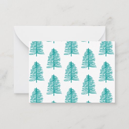 パーソナライズされたグリーンクリスマスツリーの冬の森 ノートカード (裏面)