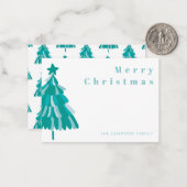 パーソナライズされたグリーンクリスマスツリーの冬の森 ノートカード (正面/裏面インサイチュ)