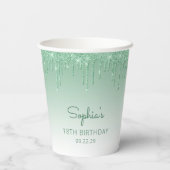 パーソナライズされたグリーングリッター ドリップ 18歳の誕生日 紙コップ (裏面)