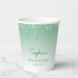 パーソナライズされたグリーングリッター ドリップ 18歳の誕生日 紙コップ