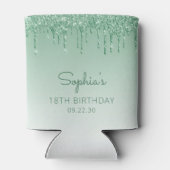 パーソナライズされたグリーングリッター ドリップ 18歳の誕生日 缶クーラー (裏面)