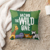 パーソナライズされたグリーンサファリジャングル動物 クッション (ブランケット)