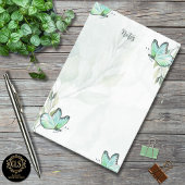 パーソナライズされたグリーンバタフライ フローラル ポストイット