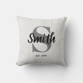 パーソナライズされたグレーとブラックのファミリーモノグラム クッション (正面)