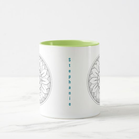 パーソナライズされたグレーとライムメダリオンパターン マグカップ (中央)