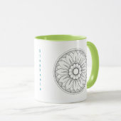 パーソナライズされたグレーとライムメダリオンパターン マグカップ (正面右)