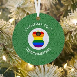 パーソナライズされたゲイ プライド ブラック エンジェル フラッグ クリスマス メタルオーナメント