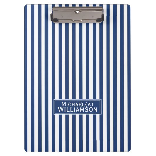 パーソナライズされたコバルトブルーとホワストライプのイト クリップボード (正面)