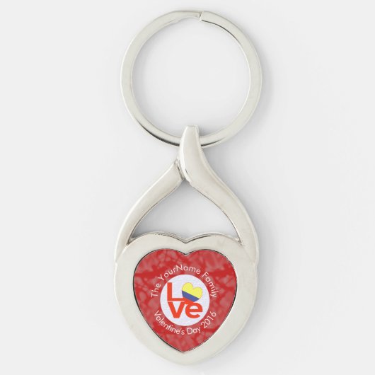 パーソナライズされたコロンビアの赤いLOVE旗 キーホルダー (正面)