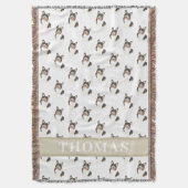 パーソナライズされたコーギー(ブラックヘッドトライカラー) スローブランケット (正面縦)