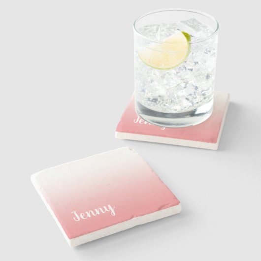 パーソナライズされたコーラルとホワイトのオンブレ ストーンコースター (横)