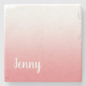 パーソナライズされたコーラルとホワイトのオンブレ ストーンコースター (正面)