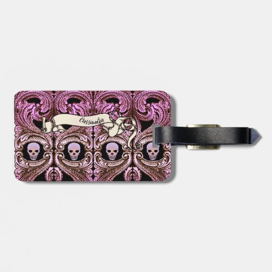 パーソナライズされたゴシックピンクオーナメント&Sk ラゲッジタグ (裏面横)