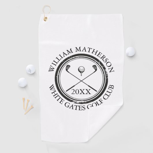 パーソナライズされたゴルファーの名前クラブ名と日付 ゴルフタオル (インサイチュ)