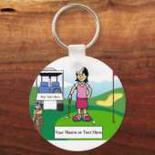 パーソナライズされたゴルファー – 女性マンガ キーホルダー (正面)
