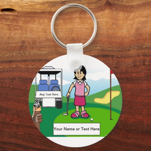 パーソナライズされたゴルファー – 女性マンガ キーホルダー (正面)