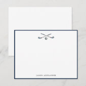 パーソナライズされたゴルフクラブとボール ネイビーボーダー ノートカード (正面/裏面)