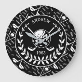 パーソナライズされたゴルフスタイリッシュロゴ ラージ壁時計 (正面)