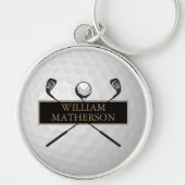 パーソナライズされたゴールドとブラックのゴルフボール クラシック キーホルダー (正面)