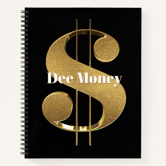 パーソナライズされたゴールドのドル記号 ノートブック (正面)