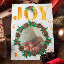 パーソナライズされたゴールドベイビーの初めてのクリスマス写真 案内状