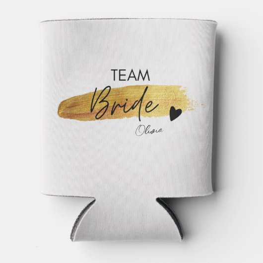 パーソナライズされたゴールド＆ブラックのモダンチックなチームブライズ 缶クーラー (正面)