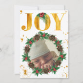 パーソナライズされたゴールド 赤ちゃんの初めてのクリスマス フォト 案内状 (正面)