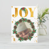 パーソナライズされたゴールド 赤ちゃんの初めてのクリスマス フォト 案内状 (スタンド正面)