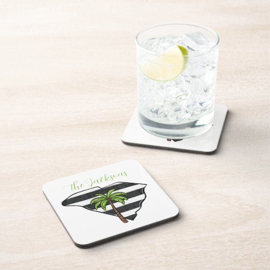 パーソナライズされたサウスカロライナ州のヤシの木のストライプ コースター (右側)