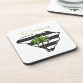 パーソナライズされたサウスカロライナ州パームツリー ストライプ コースター (左側)