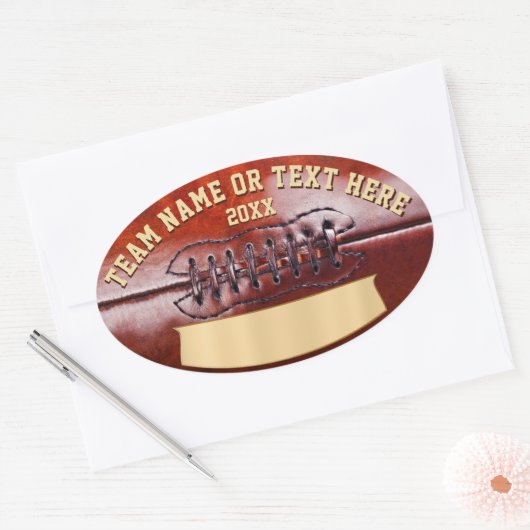 パーソナライズされたサッカーのステッカー、あなたのテキスト空白の、 楕円形シール (封筒)