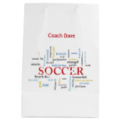 パーソナライズされたサッカーコーチ言葉で感謝 ミディアムペーパーバッグ (裏面)