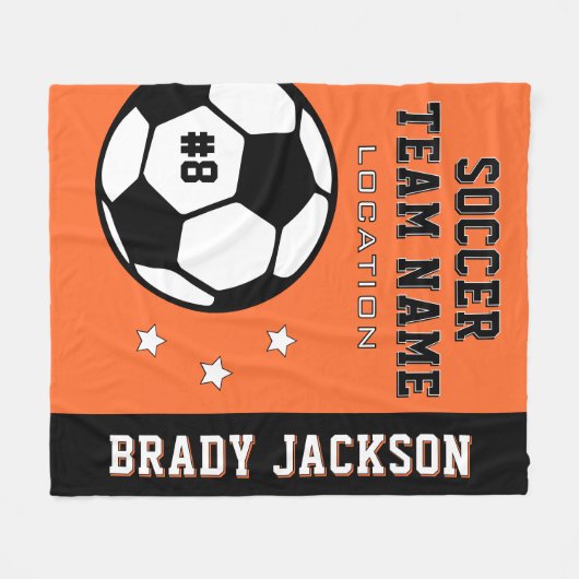 パーソナライズされたサッカー選手の名前(オレンジ) フリースブランケット (正面(横))