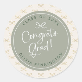 パーソナライズされたサテングリーンリボンの女の子らしい ラウンドシール