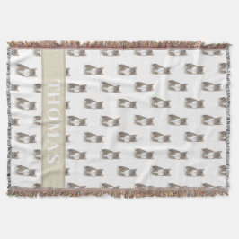 パーソナライズされたサバトラ猫（グレー） タン＆ホワイト スローブランケット