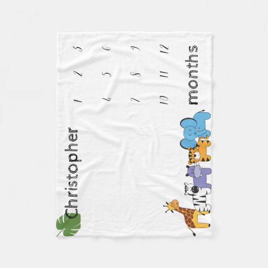 パーソナライズされたサファリベイビーのマイルストーンマンス フリースブランケット (正面)