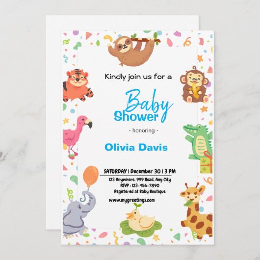 パーソナライズされたサファリベイビーシャワー招待状 招待状 (正面/裏面)