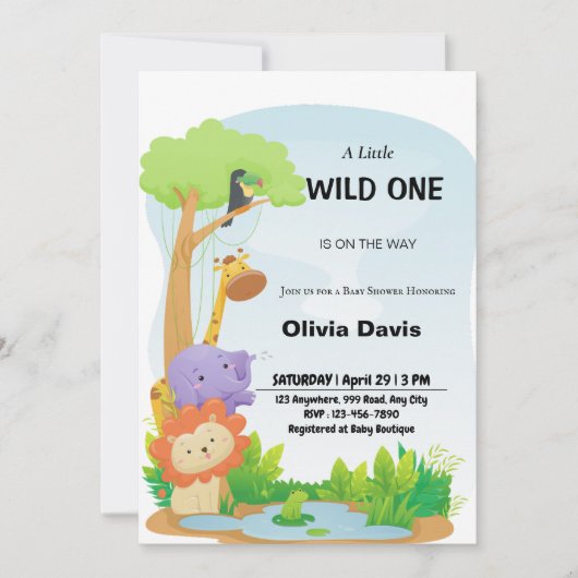 パーソナライズされたサファリベイビーシャワー招待状 招待状 (正面)