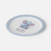 パーソナライズされたサファリ象ホワイトブルー ペーパープレート (アングル)